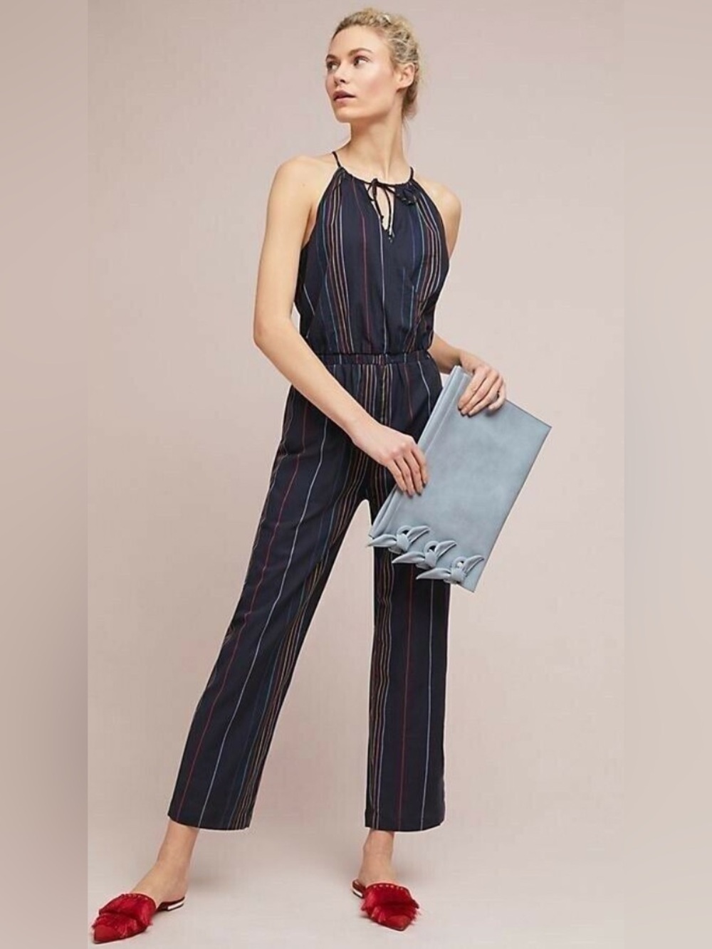 Dolan Anthropologie Left Coast Collection Halter Stripe Jumpsuit Navy Size XS